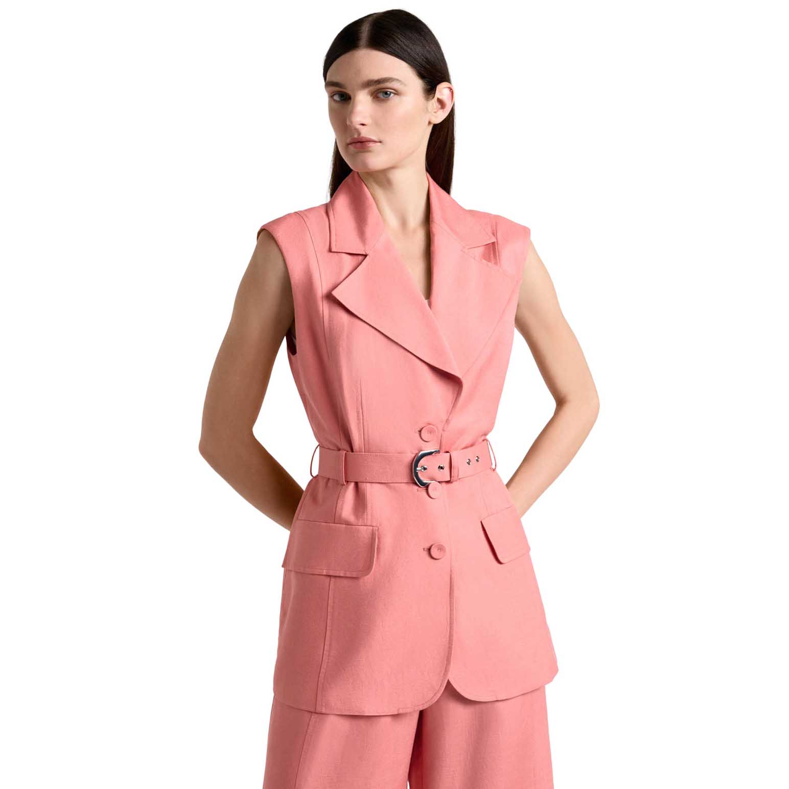 Cue Linen Viscose Blend Belted Waistcoat